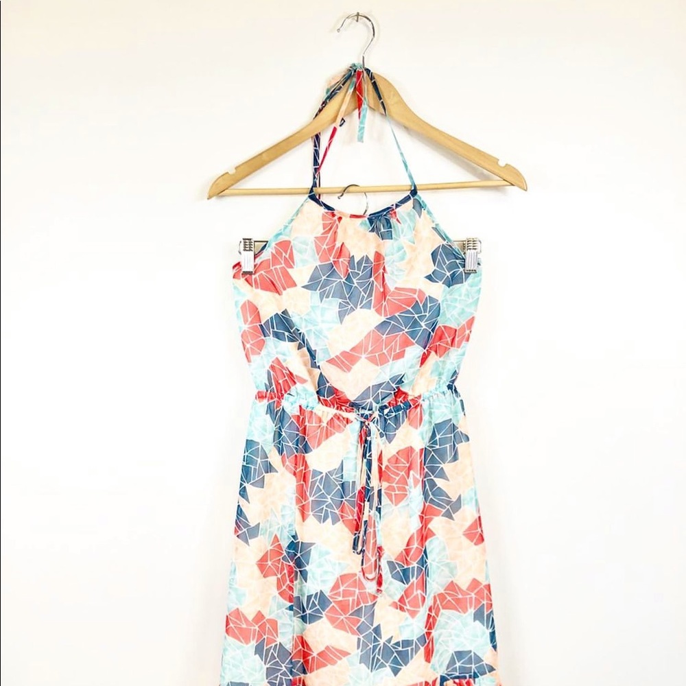 BCBGeneration geometric print maxi halter dress